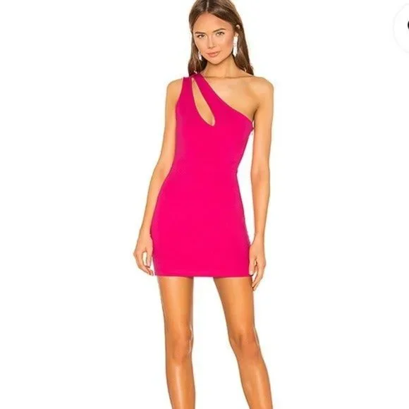 Revolve superdown asymmetrical mini dress pink one shoulder - Picture 1 of 9